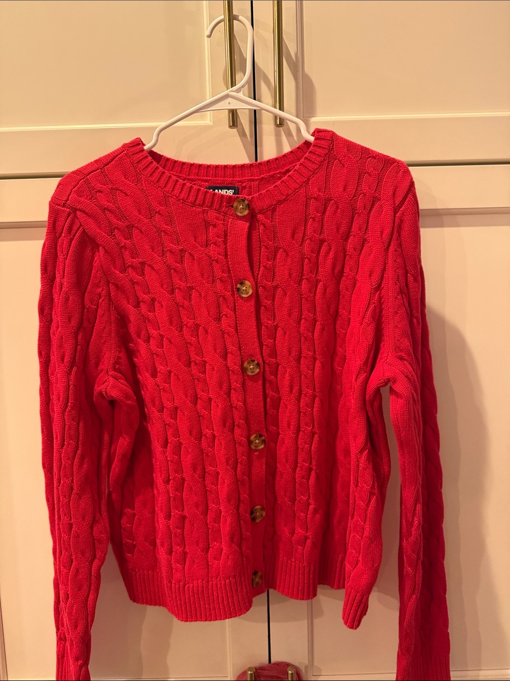 Lands' End Bright Red Cable-Knit Button Cardigan